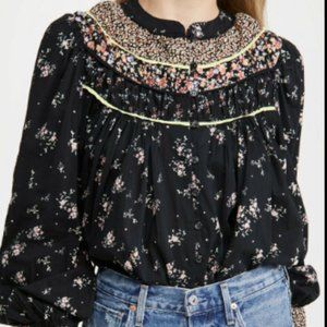 Gorgeous Free People Black Flowery Blouse NWT!!!